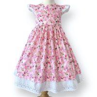 Pink Butterfly Floral Flutter Sleeves and Lace Hem Tea Party Dress