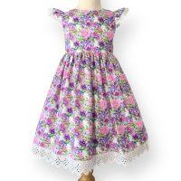 Violets and Roses Flutter Sleeves with Lace Hem Tea Party Dress
